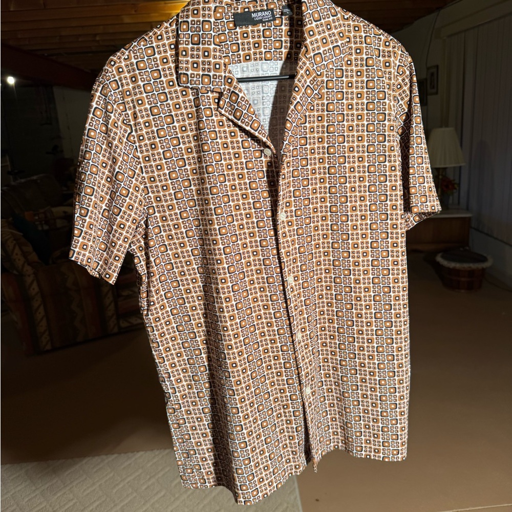Murano Men's Brown and Tan Geometric Shirt